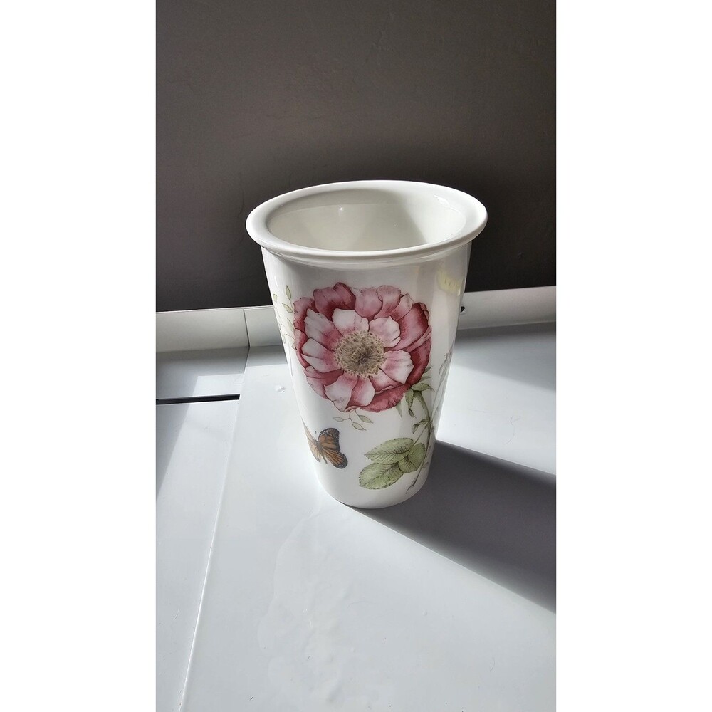 VTG Lenox Butterfly Meadow Double Wall Ceramic Travel Tumbler Glass Cup No Lid